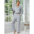 thumbnail image 3 of ebukurty Pajama Sets for Women 2 Piece V-neck Long Sleeve Gray Sleepwear for Autumn and Winter, Sizes S/L-XL, 3 of 7