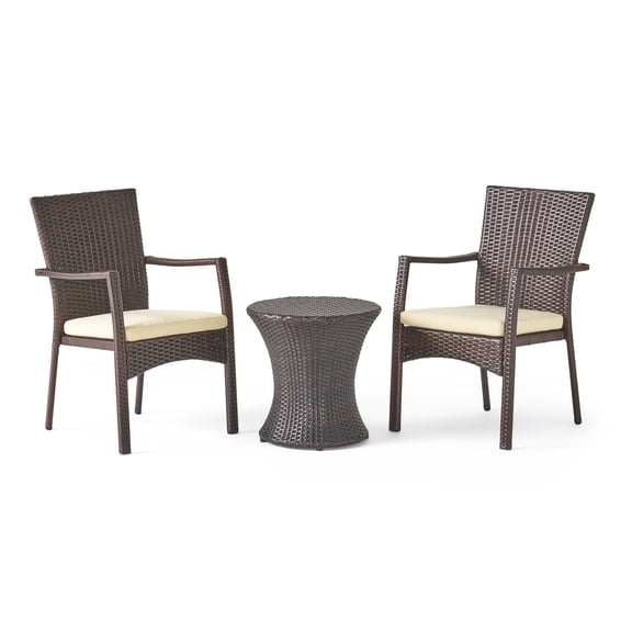 GDF Studio Tapas Outdoor Brown Wicker 3 Piece Chat Set with Cushions