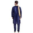 thumbnail image 2 of Ensemble Kurta Pyjama en Soie Artificielle pour Homme avec Foulard, Robe de Fête de Mariage Indienne (Bleu, M), 2 of 6