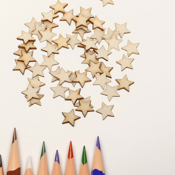 WHAMVOX Wooden Star Craft Supplies for Decor Light Yellow Boxwood Mini Shapes for Painting and DIY Projects 50Pcs