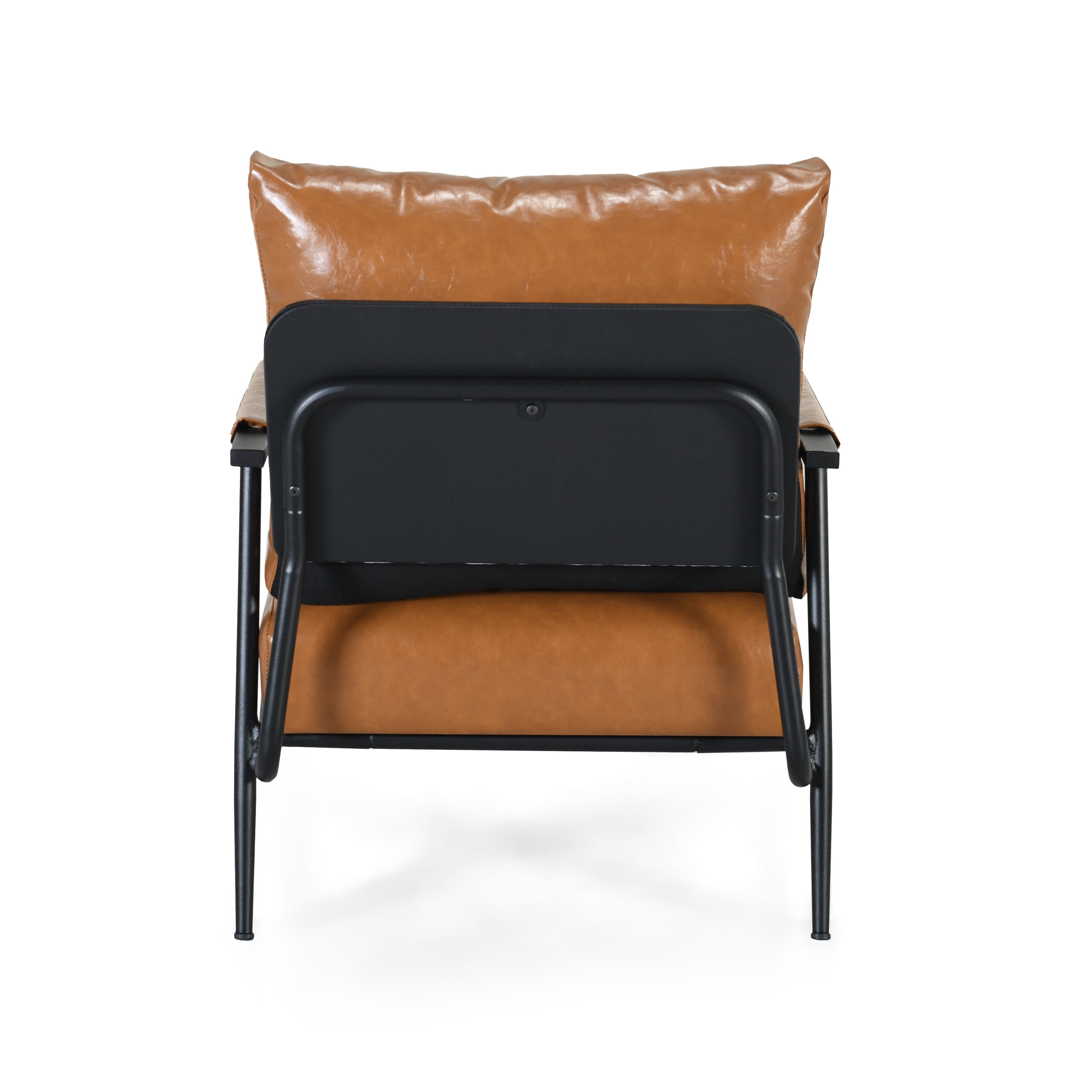 Euroco Industrial Faux Leather Lounge Chair with Iron Frame, High Back Accent Armchair with Padded Seat and Armrests for Living Room or Office