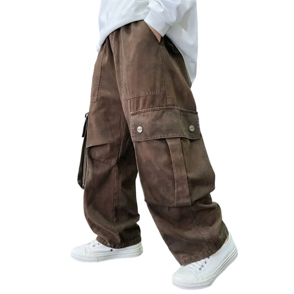 JFTTX Toddler Boys Cargo Baggy Pants Wide Leg Pants for Boys Elastic Waist Workout Trousers with Pockets