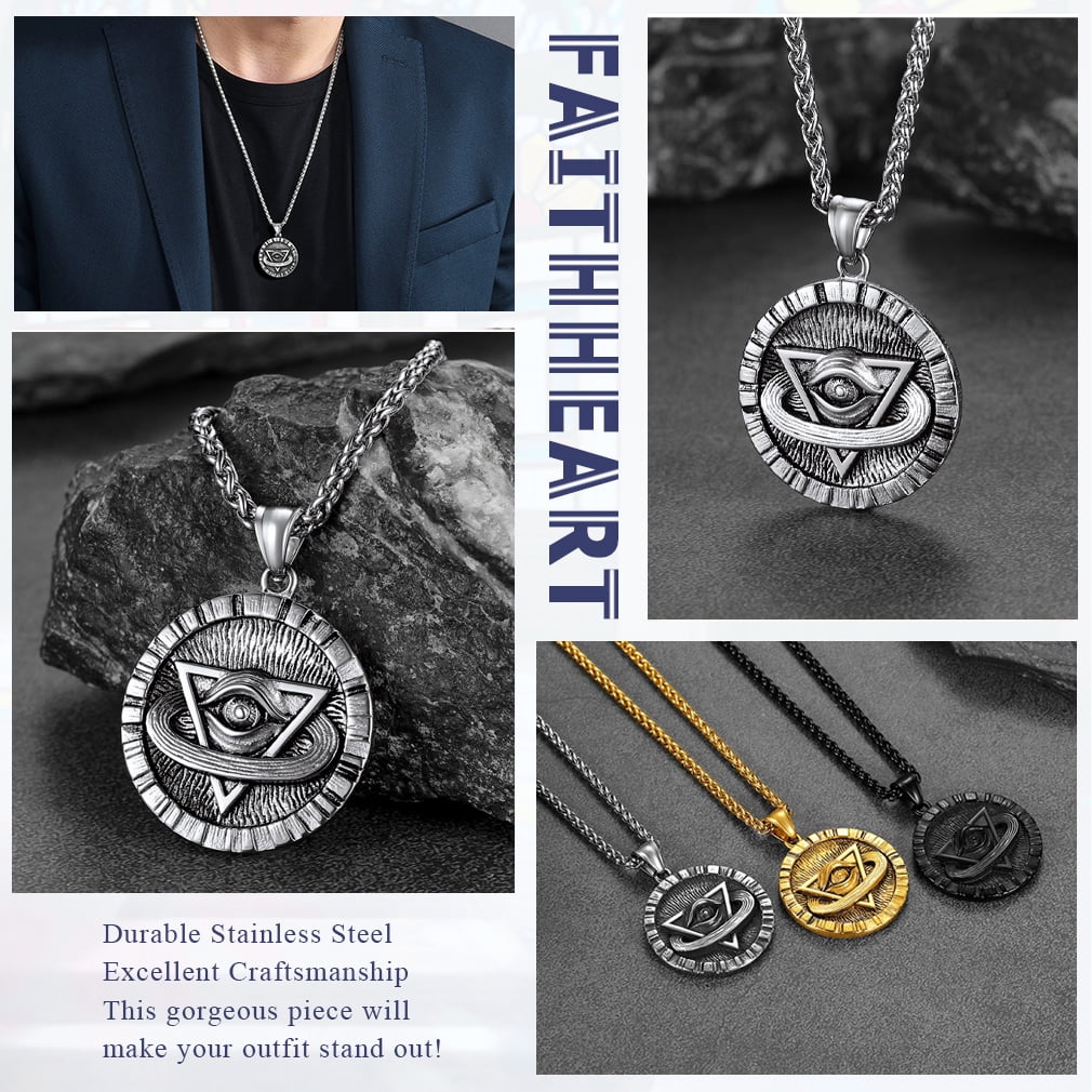 FaithHeart All Seeing Eye of God Necklace for Men Vintage