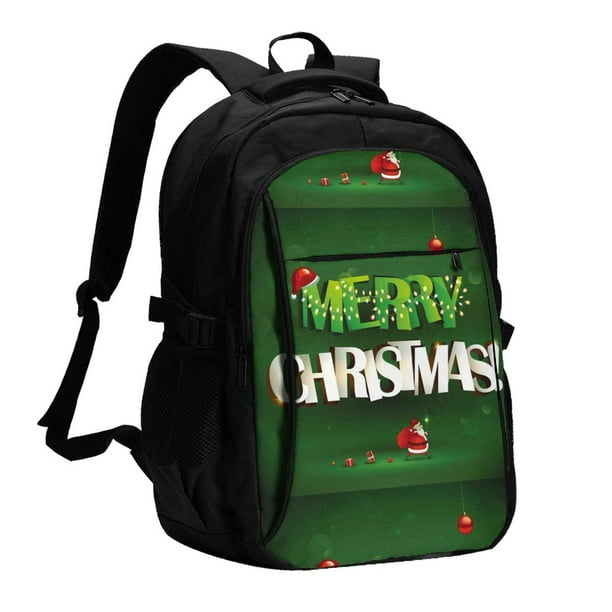 Easygdp Merry Christmas Mochila para Laptop de Viaje con Puerto USB, Mochila para Laptop con Puerto de Carga USB para Mujeres y Hombres