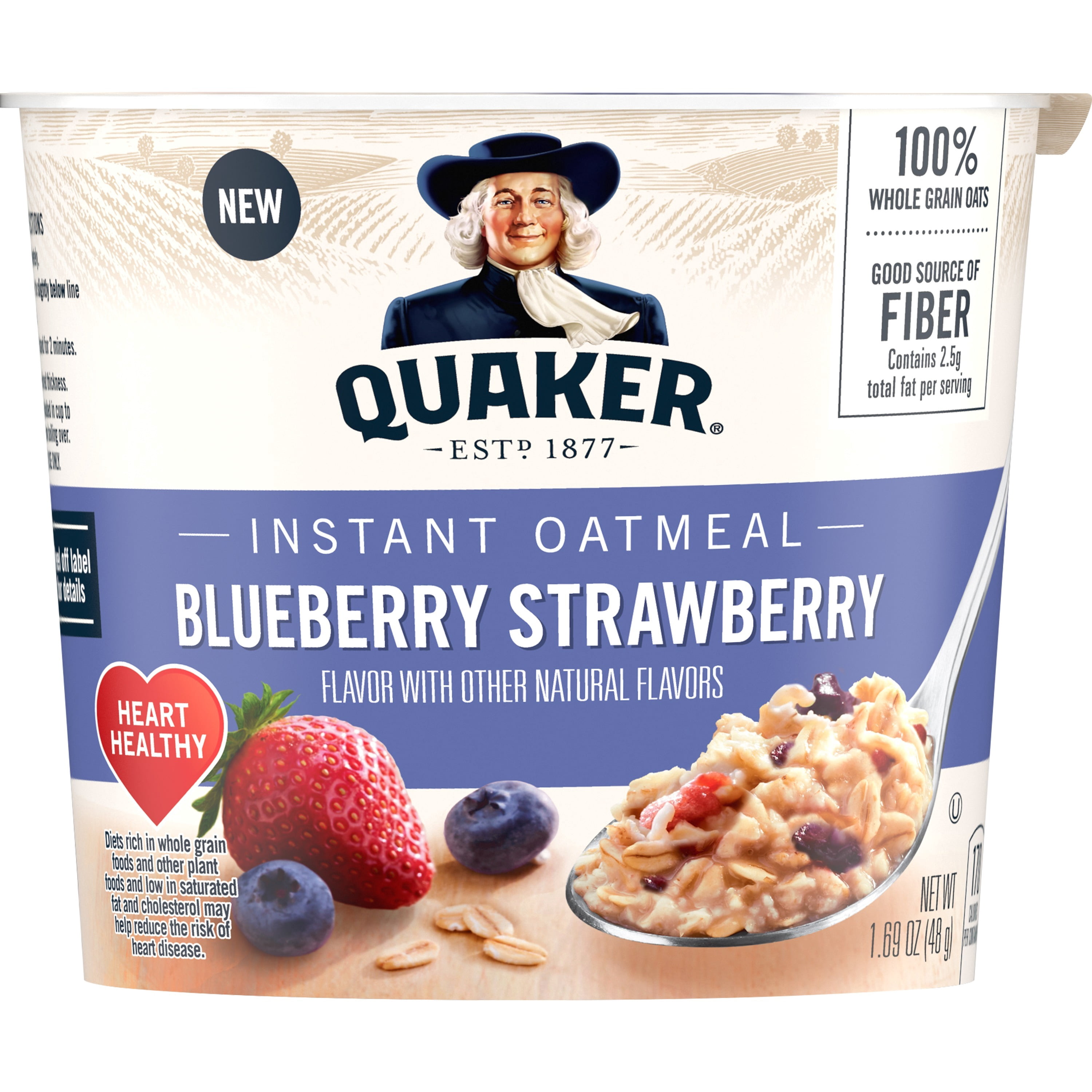 (12 pack) Quaker Blueberry & Strawberry flavored Instant Oatmeal, Quick Cook Oatmeal, 1.69 oz Cup
