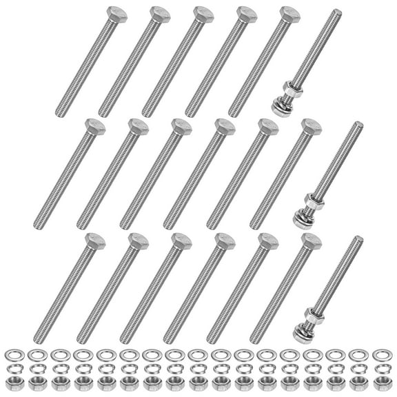 Uxcell 20-Pack Hex Head Screw Bolt with Nuts Flat & Lock Washers M6x65mm Stainless Steel Bolts Kit Fully Threaded Metric