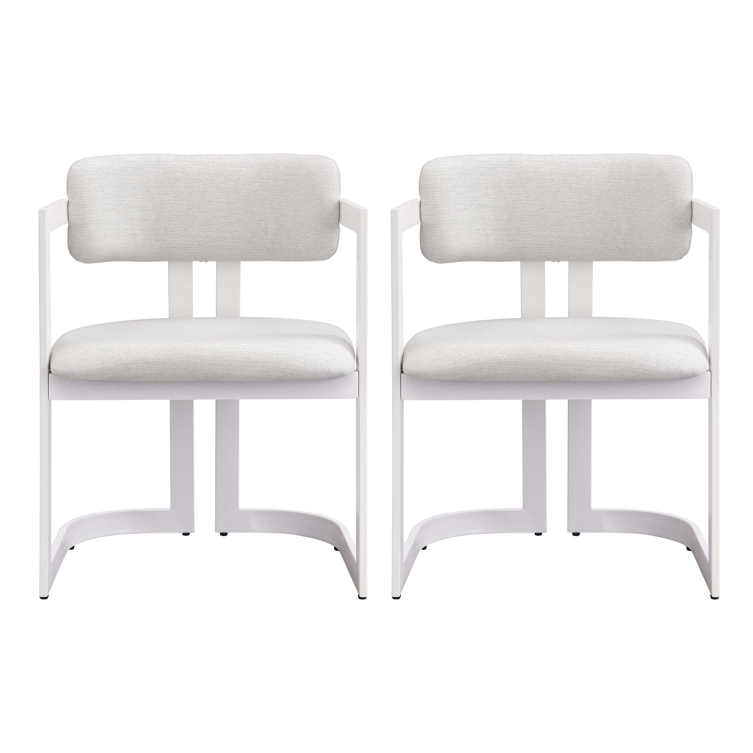 Dining Chairs Set of 2, Upholstered Armchairs, Fabric Dining Chairs with Beige Seat and White Metal Frame for Kitchen Dining Room Small Space, 265 lbs Capacity