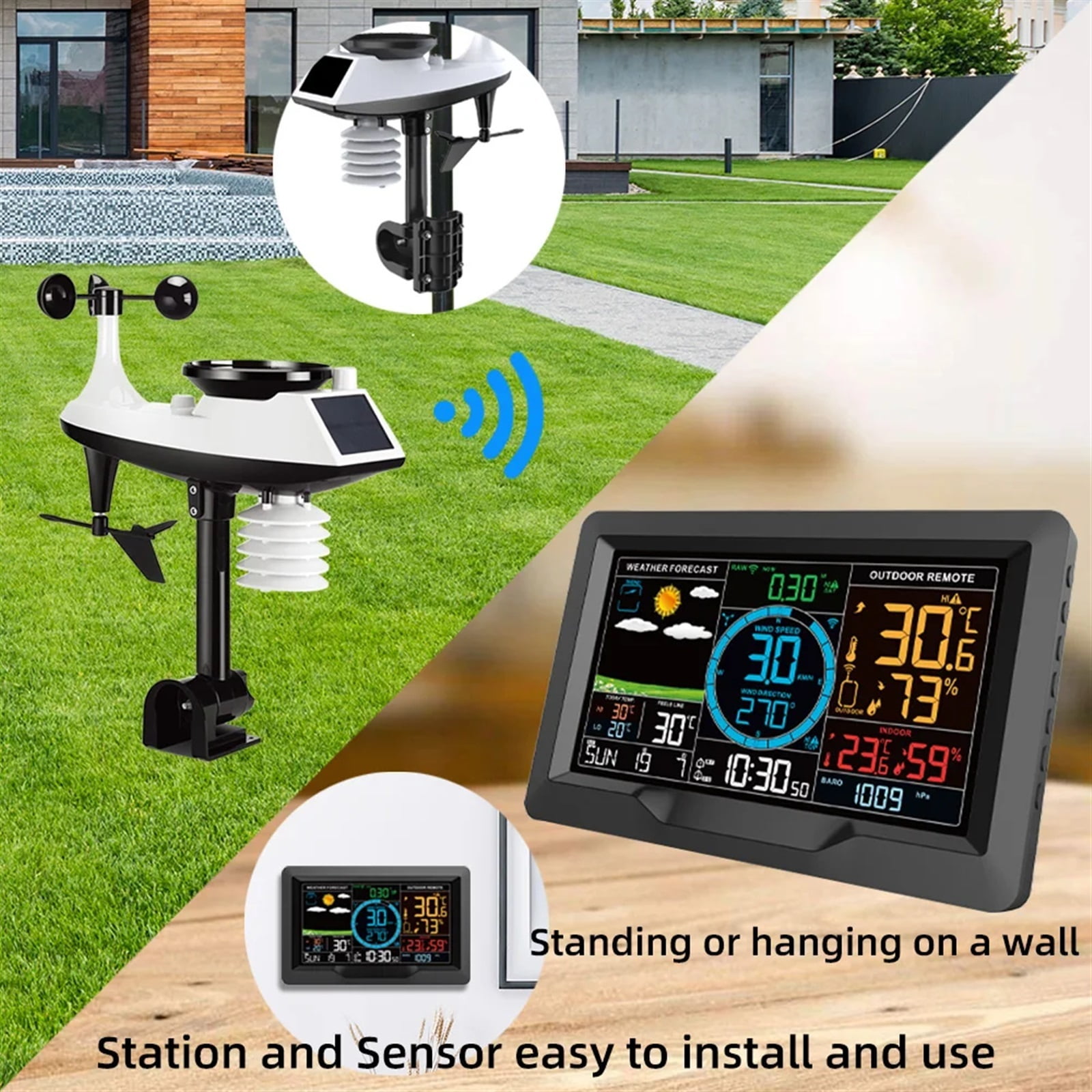 FJ3390A Weather Station Temperature Humidity Wind Speed Rainfall Detection Weather Forecast Hygrothermograph Alarm Clock