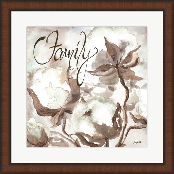 Cotton Boll Triptych Sentiment III (Family) by Tre Sorelle Studios, Framed Wall Art, 19.75W x 19.75H