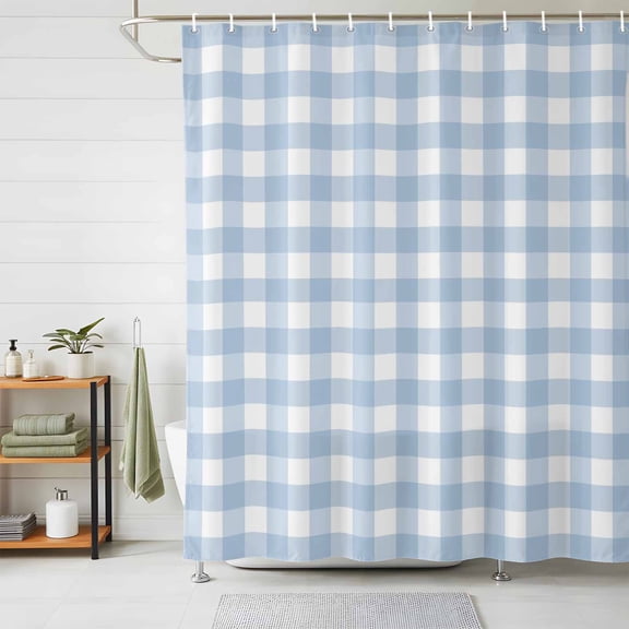 Shower Curtains for Bathroom, Light Blue Plaid Waterproof Fabric Shower Curtain, Modern Minimalist Country Decorative Bathroom Curtain for Bathtub, 72"x84", No Hooks Included