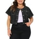 thumbnail image 1 of Chaleco de mezclilla recortado para mujer Agnes Orinda, talla grande, con cuello redondo, botones, mangas cortas, chaqueta de mezclilla casual con decoración de bolsillo 3X negro, 1 of 6