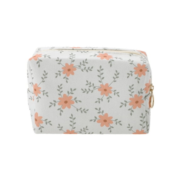 Unique Bargains 1 Pc Portable Print Makeup Bag Orange Pink Polyester