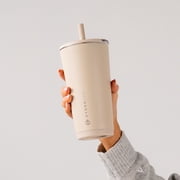 HydroJug Everyday Tumbler – Ceramic-Lined Insulated Tumbler with Straw and Soft-Touch Lid, Cup Holder Friendly – 20 oz, Dune