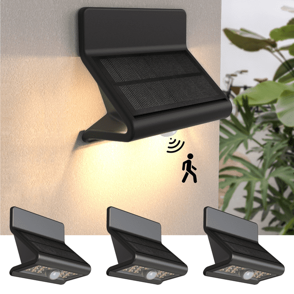 AURAXY LED Solar Motion Sensor Outdoor Light Outdoor Waterproof Security Flood Lights, Battery Powered Outside Motion Activated Wall Light,  Porch Garage Garden Backyard Fence Patio Deck(4Pack)