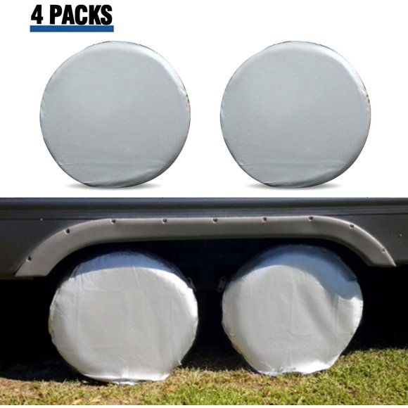 Tire Covers for RV Wheel Set of 4 Motorhome Wheel Covers Waterproof Oxford Cotton Tire Protectors Tire Covers Fits 27" to 29" Tire Diameters