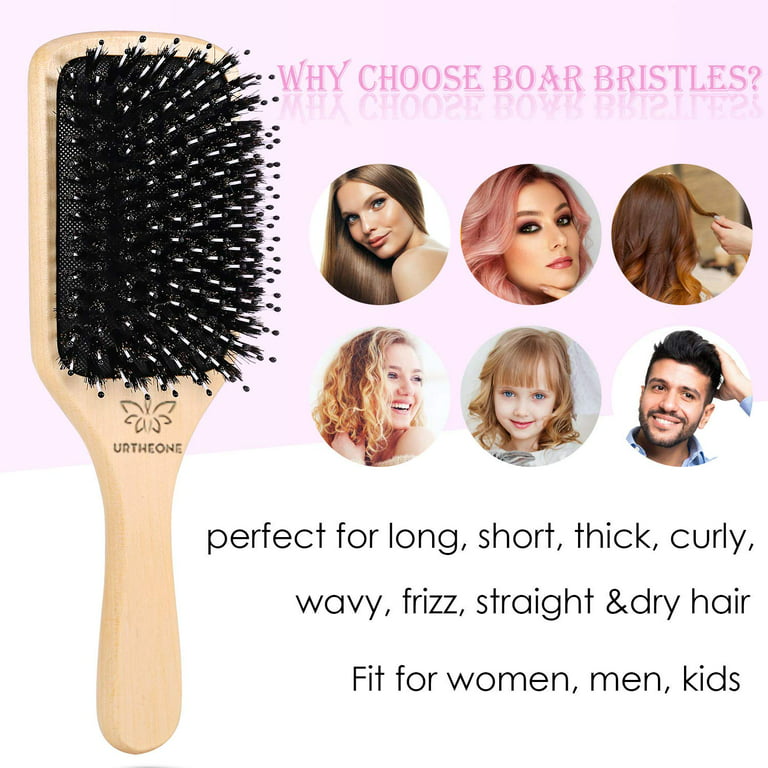 Hair Brush Boar Bristle Hairbrush for Thick Curly Thin Long Short Wet or  Dry Hair Adds Shine and Makes Hair Smooth, Best Paddle Hair Brush for Men  Women Kids Natural Wood 