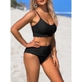 thumbnail image 3 of Sociala Scallop Trim Bikini Sets for Womens V Neck Two Piece Swimsuit with Ruched Bottoms, 3 of 5