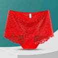 thumbnail image 2 of Odeerbi Solid Color Underwear for Women 2025 Solid Color High Waisted Mesh Breathable And Sexy Lace Hollow Underwear Panties Red, 2 of 5