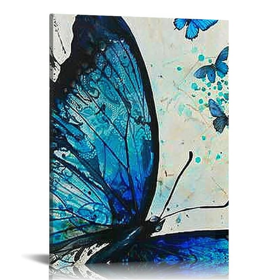 PRATYUS Blue Butterfly Wall Art Inspirational Memorial Wall Decor Butterfly Pictures Canvas Gift Prints Framed Modern Painting Artwork for Bathroom Living Room Kitchen Office