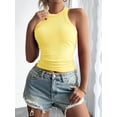 thumbnail image 3 of Light Yellow Womens Ribbed Knit Racerback Crop Tank Top, Tight Fitted Casual Activewear, 3 of 6