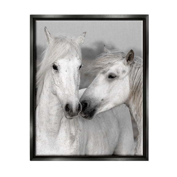 Stupell Industries White Horse Pair Animals & Insects Photography Black Floater Framed Canvas Art Print Wall Art, 17 x 21