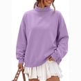 thumbnail image 4 of IUYRTFE Women's Solid Color High Neck Sweatshirt Long Sleeve Casual Pullover Top with Front Pocket, 4 of 7