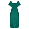 thumbnail image 4 of PiGOGI Women's Puff Sleeve Dress Long Solid Color Loose Fit Casual Summer Maxi Dress Green S, 4 of 7