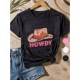 thumbnail image 1 of 1pc Girls' Western Cowgirl T-Shirt - Soft Stretch Cotton Short Sleeve Top With Howdy Print & Cowboy Hat Design, Pink Lettering & Cactus Graphics - All-Season Casual Wear For Parties, Camping, 1 of 6
