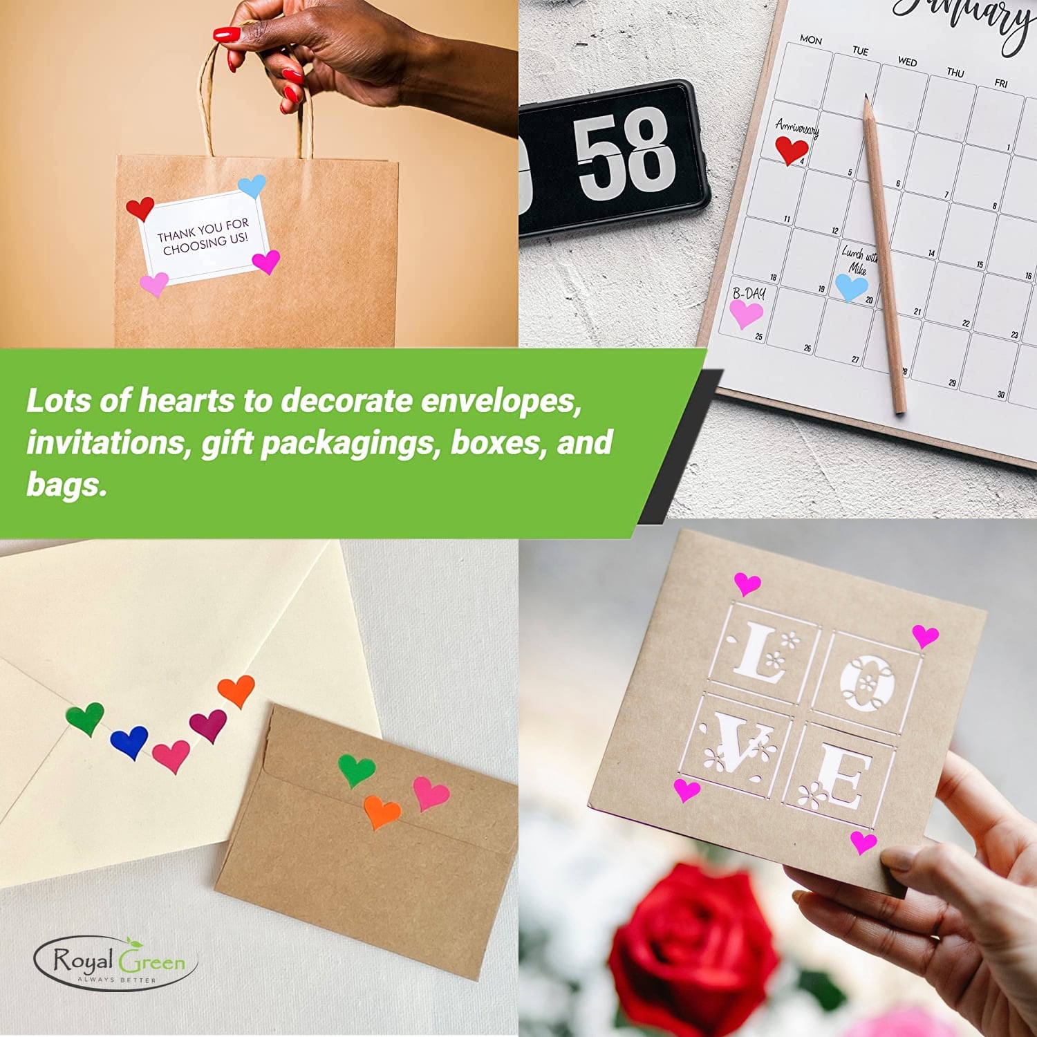 1/2 inch (0.50)  Heart Sticker Bulk Labels Sheets DIY Scrapbooking Stickers for Valentine's Day, Stationery, Arts & Crafts 13mm, 7560-Pack (Black)v by Royal Green