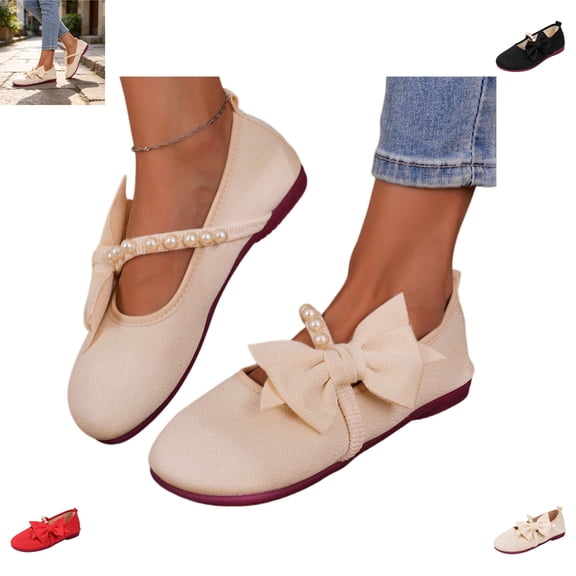 YOUYEDIAN Mary Jane Shoes Women Fashion Bowtie Deco One Strap Versatile Round Toe Flats Casual Low Heel Comfortable Slip On Dress Shoes