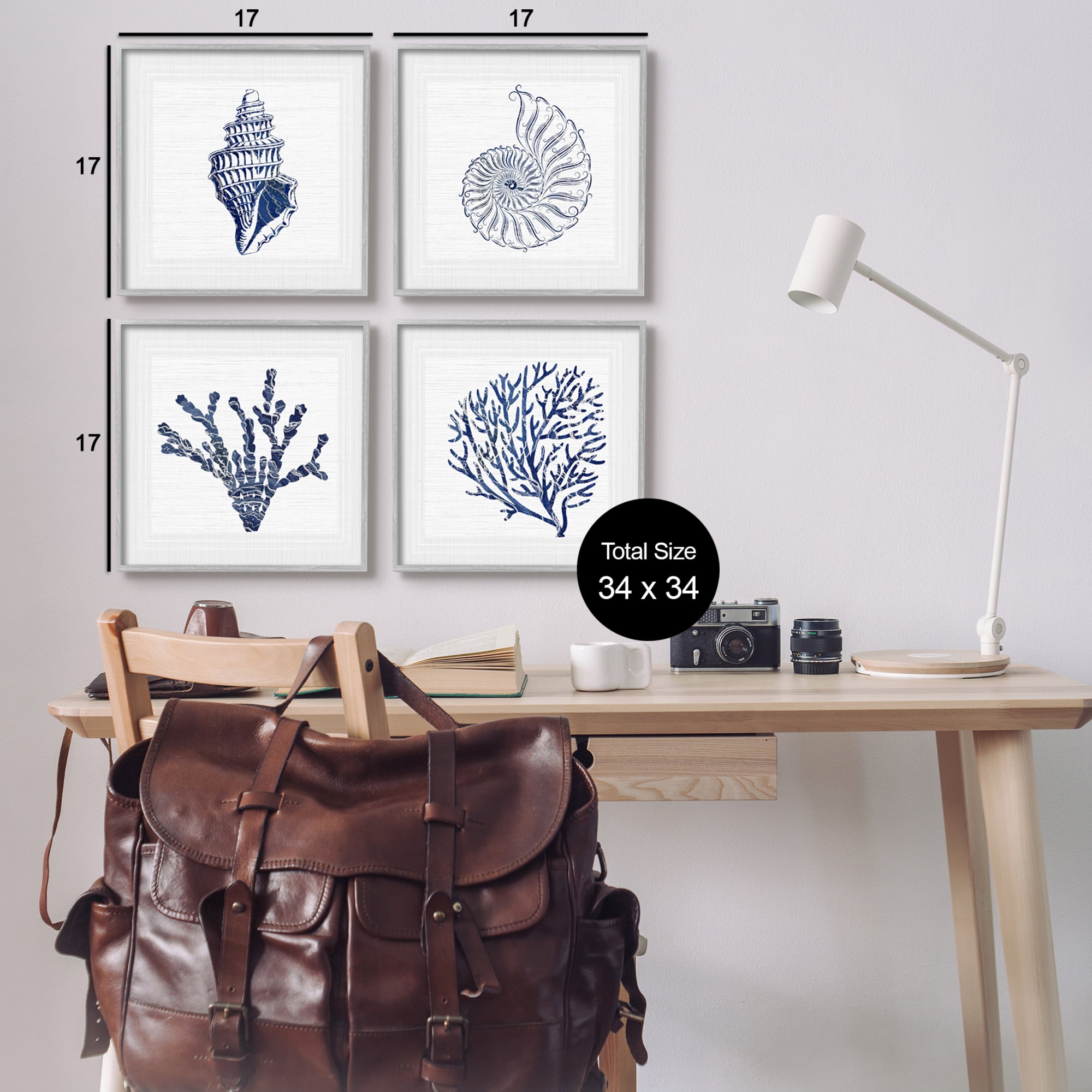 Stupell Industries Minimal Blue Sea Life Animals & Insects Painting Gray Framed Art Print Wall Art, 17 x 17