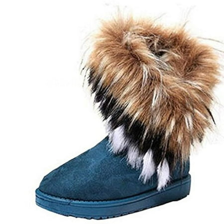 

Women s Warm Winter Snow Boots Fashion Flat Mid Boots Faux Fur Fringe Shoes green 41