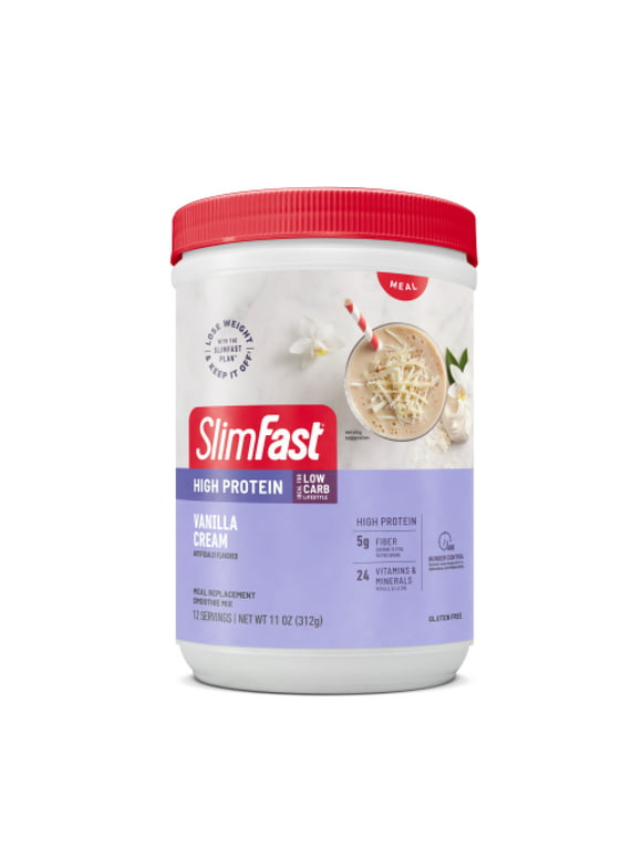 SlimFast High Protein Smoothie Mix, Vanilla Cream, 12 Serving Container