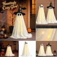thumbnail image 5 of Halloween Ghost Decorations, 59.06 Inch Light Up White Fabric Standing Ghost Lamp with Stripe Bow, Spooky Halloween Indoor Holiday Porch Ornament, 5 of 5