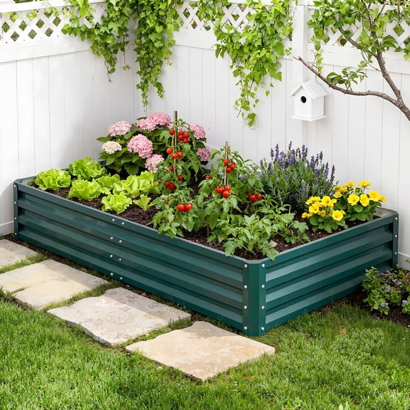 Vineego 6x3x1FT 1PCS Galvanized Raised Garden Bed Square Metal Planter Box for Vegetables Flowers