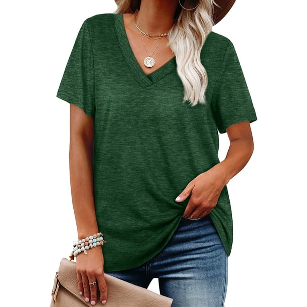 Camisetas de mujer con cuello en V de manga corta de verano Tops sueltos Ormromra WRHS-161-4
