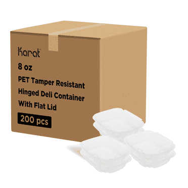 Karat 8oz PET Plastic Tamper Resistant Hinged Deli Container with Lid - 200 sets