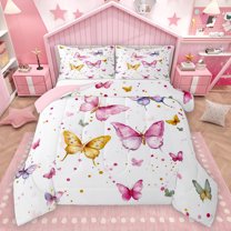 Homewish Watercolor Animal Full Size Comforter Sets, Pink Gold Animal Bedding Comforter Set, Teens Kids Girls Women Reversible Bedding Sets, Breathable Home Decor, 3pcs