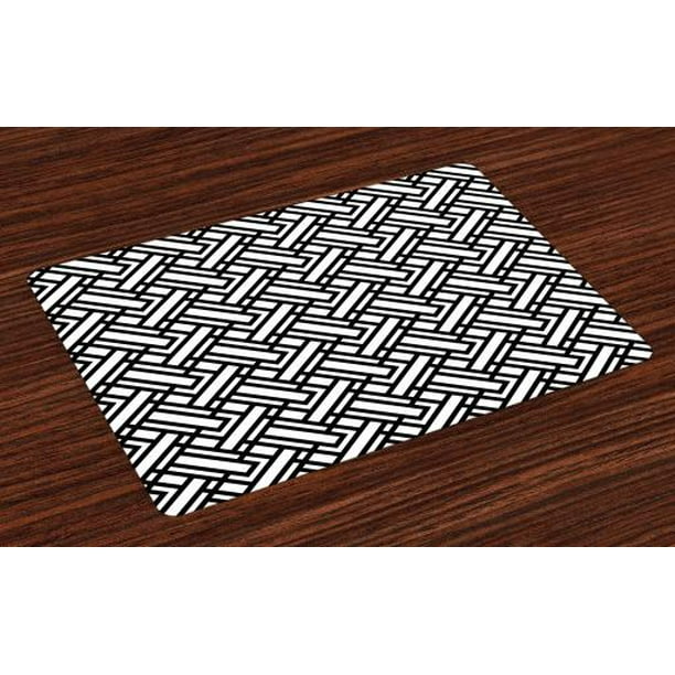 Black and White Placemats Set of 4 Monochrome Interlocking Stripes