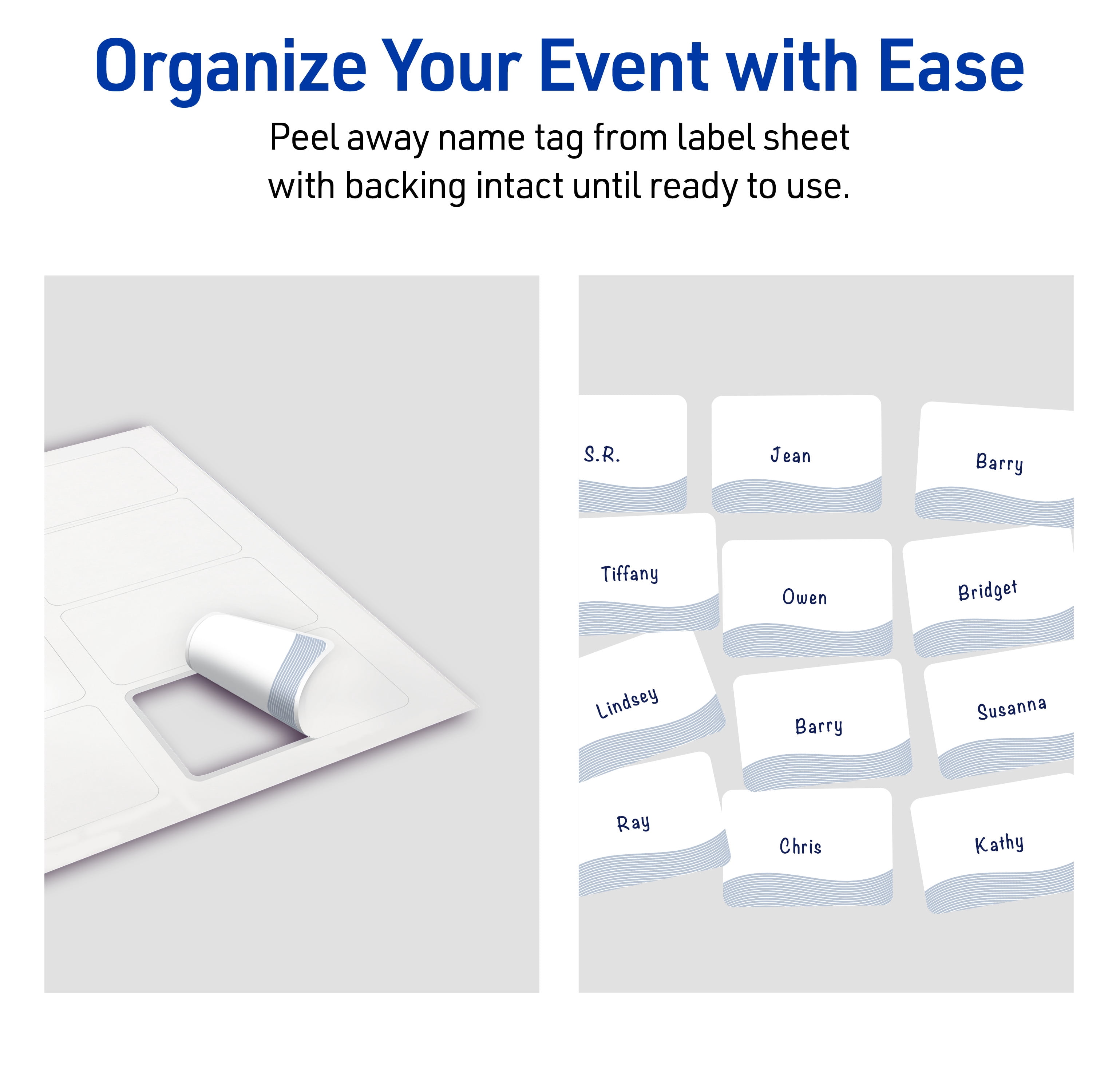 Avery Adhesive Name Tags, 2-1/3" x 3-3/8", Matte White, Blue Waves