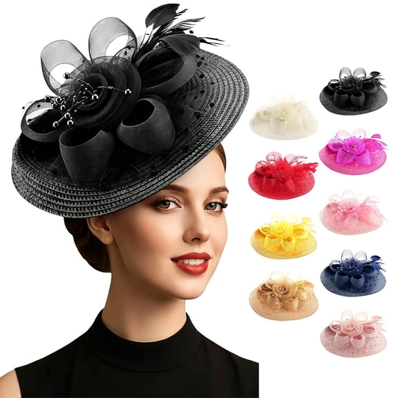 CAIXIA Fascinator Hat with 2 Ways to Wear - Feather Tea Party Wedding Formal Hat with Clip & Headband