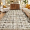 thumbnail image 3 of HIWEAVER Beige 3' x 5' Distressed Neutral Plaid Area Rug for Living Room Washable Non Slip Modern Checked Indoor Carpet for Bedroom Decor Low Pile Farmhouse Floor Cover, 3 of 7