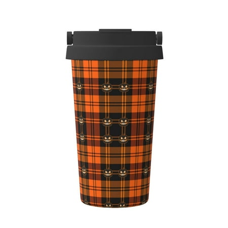 

Hirioo Halloween Tartan Plaid for Coffee Travel Mug Insulated Coffee Mug with Lid
