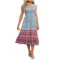 thumbnail image 1 of Vestido de Verano de Manga Corta para Mujeres Moda Casual Sexy Plegado de Impresión Vestido con Cuello en V, Estilo de Vendaje de Poliéster de Verano, Lavado de Manos, 1 of 7