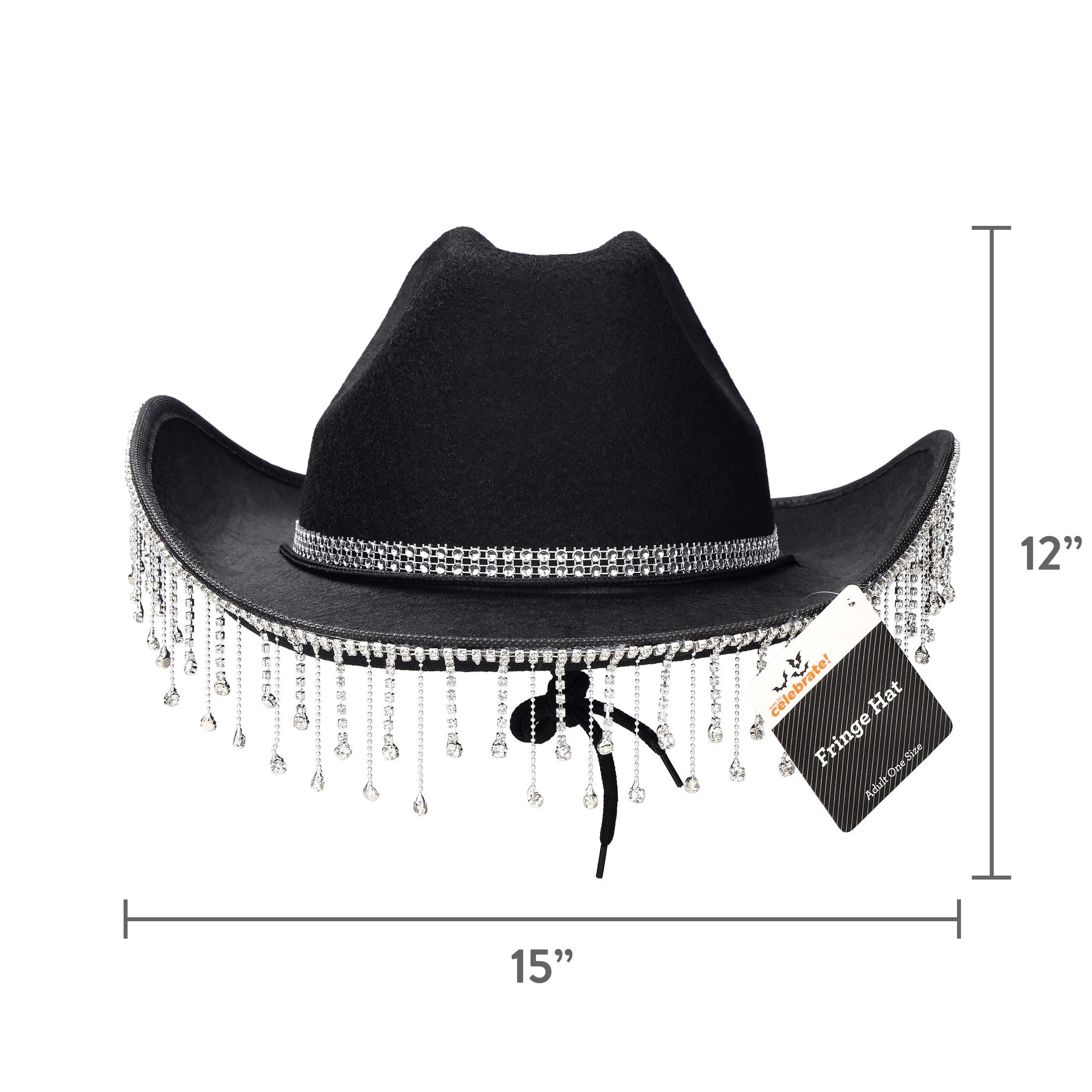 Fringe Cowboy Hat Costume Accessory for Adults, Black and Silver, Halloween by Way To Celebrate