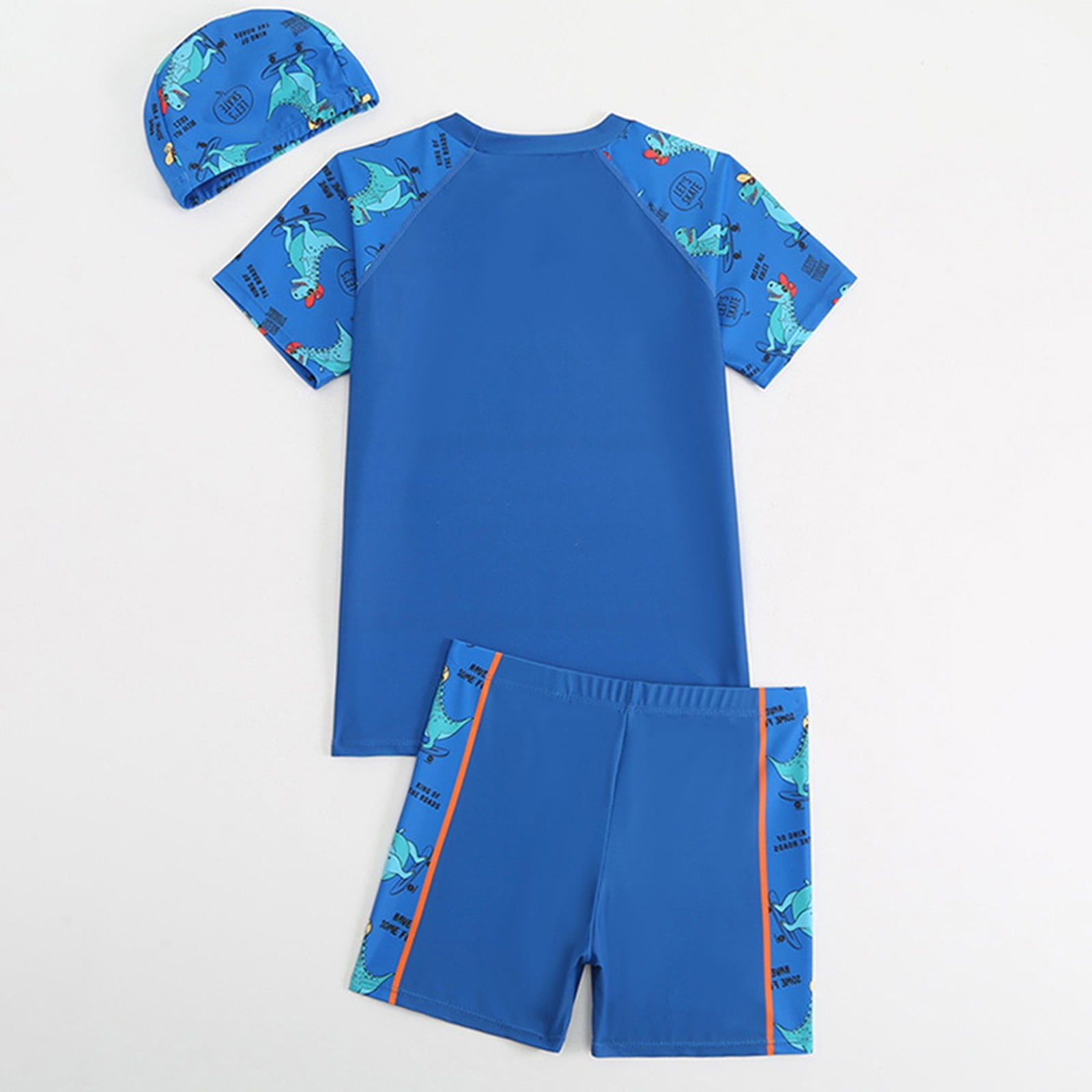 lnmuld Boys 3 Piece Skateboard Dinosaur Swimsuit Kids Rash Guard Set with Swim Cap Size:XL