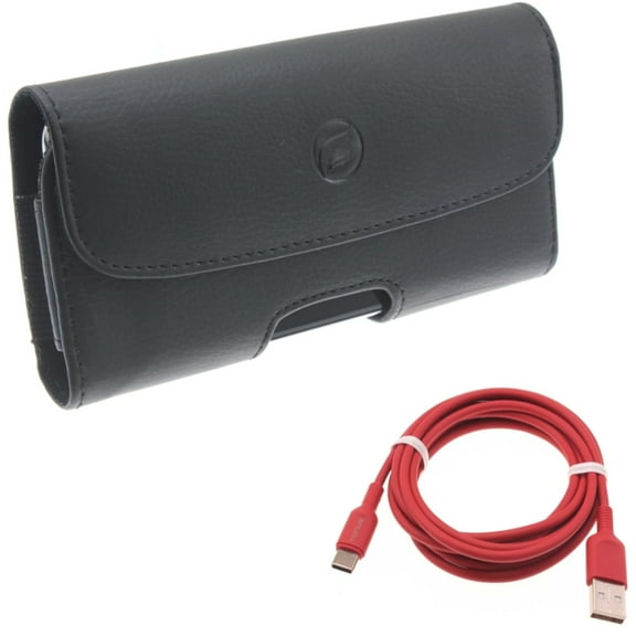 For Galaxy A54 /A53 /A33 - 6ft USB-C Cable w Case Belt Clip, Red Charger Cord Power, Leather Holster Cover for Samsung Galaxy A54 /A53 /A33 5G