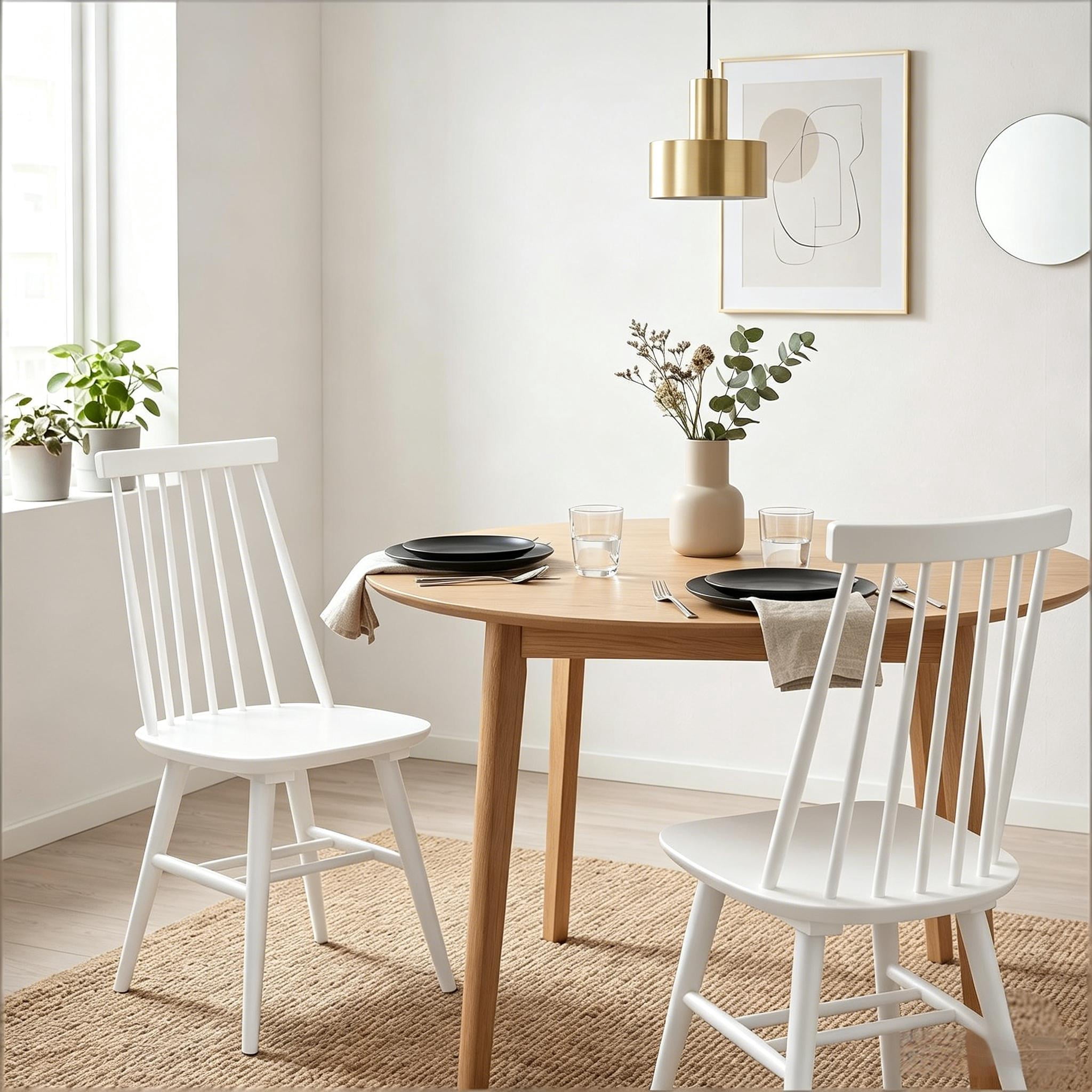 Windsor Dining Chairs Set of 2, Solid Wood Back Kitchen Chairs, Classic Farmhouse Dining Room Chairs for Kitchen, Dining Room, Living Room（White）