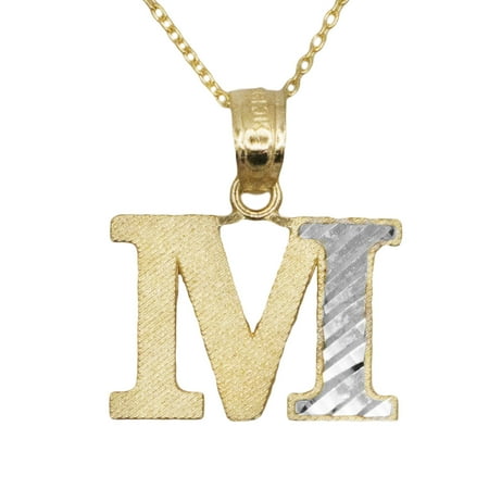 Two Tone Locket - 10k Yellow Gold Two Tone Letter M Initial with Diamond Cut Finish Pendant Necklace (No Chain)