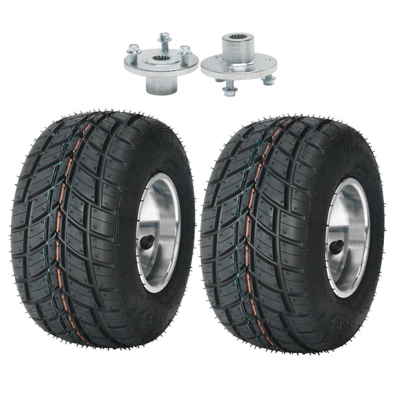 2pc 10x4.50-5 Tire and Rim 5 Inch Go Kart Wheels Racer Rain Tire Rim 10x4.50x5 10x4.5-5 Tubeless Tires with 3 Stud 17T Rear Axle Hubs for Racing Karting 4 Wheeler ATV Drift Trike Golf Cart Mini Bike